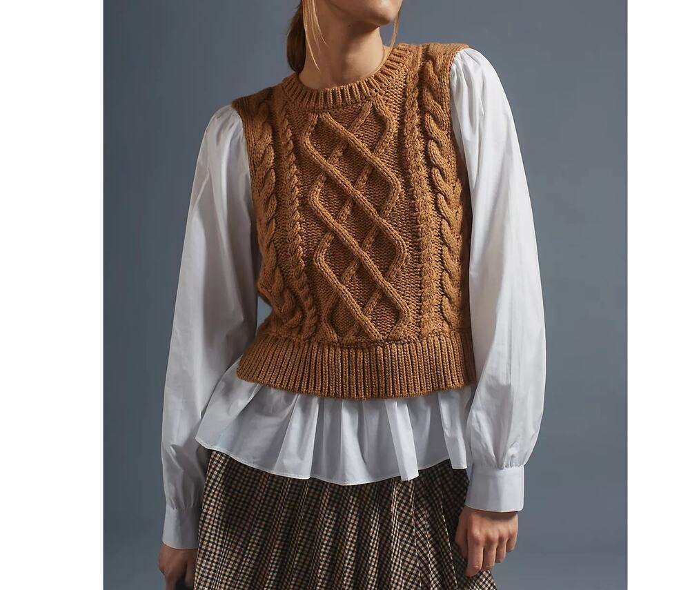 Anthropologie Womens Cable Knit Sweater Vest Layered Top Small Preppy Academia